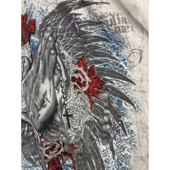Y2K Grunge Goth Affliction Style Devotion Cross Angel Wings Tee Size XL - Picture 6 of 9